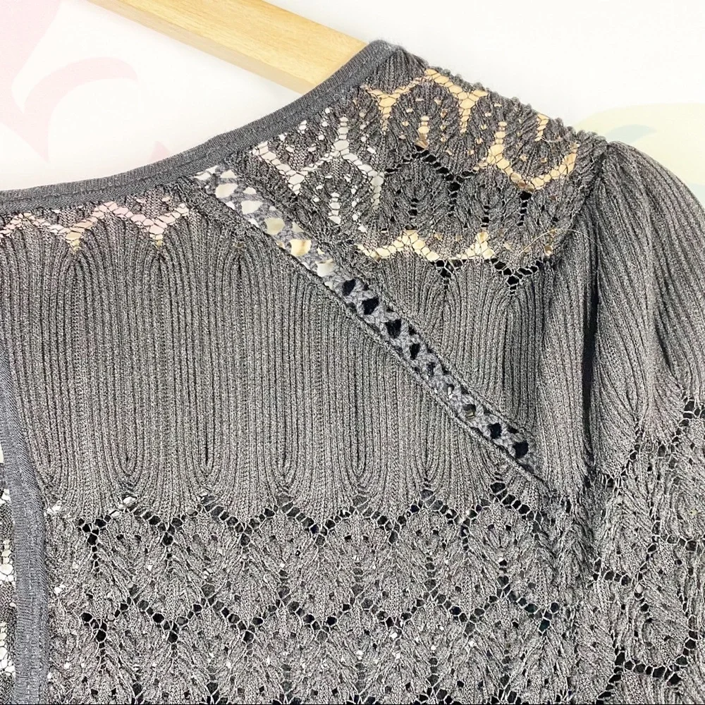 Free People Bohemian Boho Black Crochet Knit Blouse S